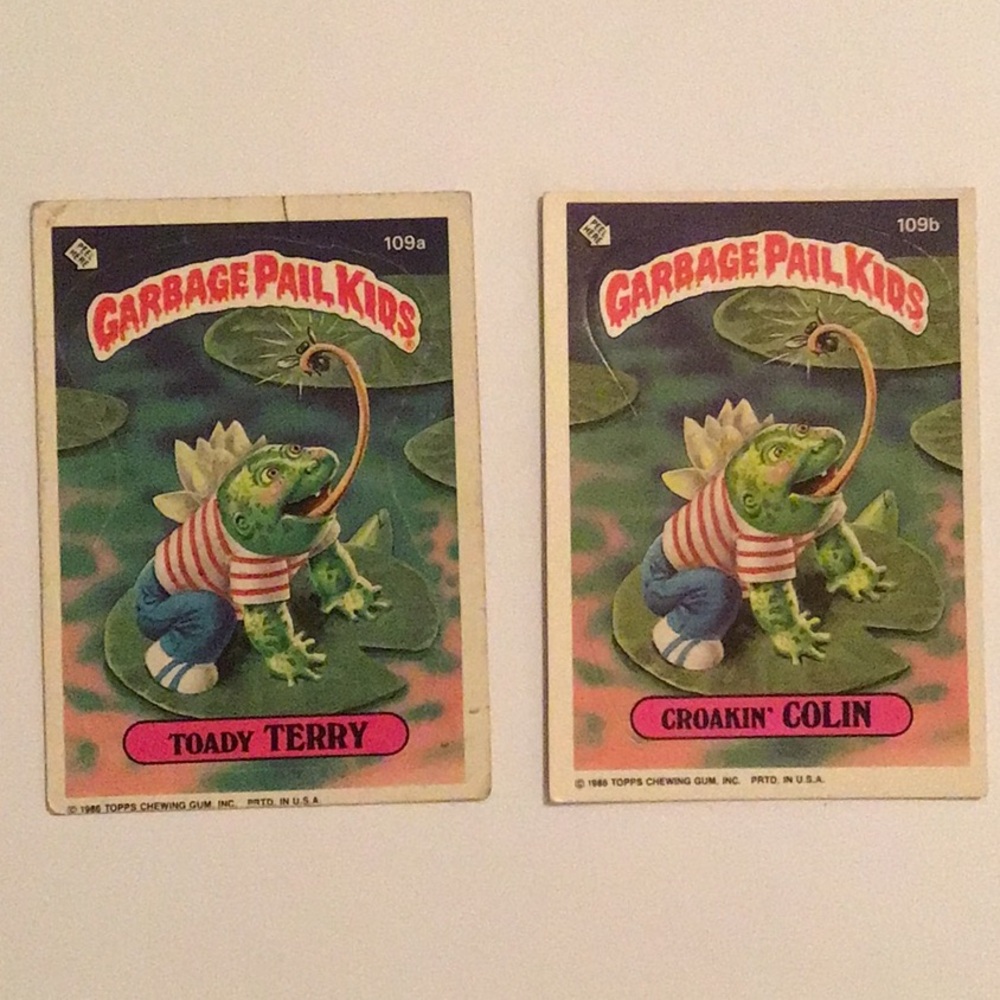 1986 Garbage Pail Kids Trading Cards - Toady Terry 109 b & Croakin' Colin 109 b